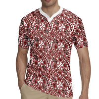 Hibiscus Bloom Island Tribal Waves Rugby Jersey Red Polynesian Pattern LT01 - Polynesian Pride