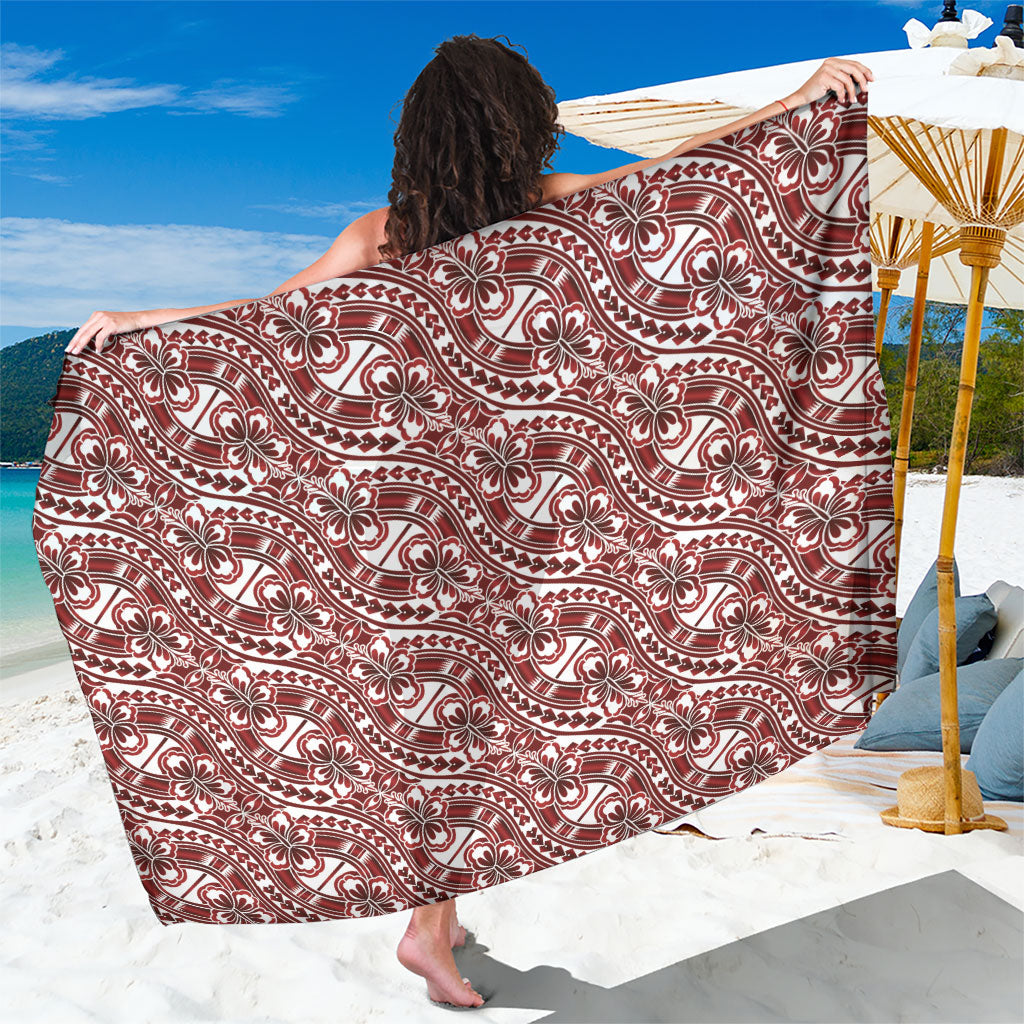 Hibiscus Bloom Island Tribal Waves Sarong Red Polynesian Pattern