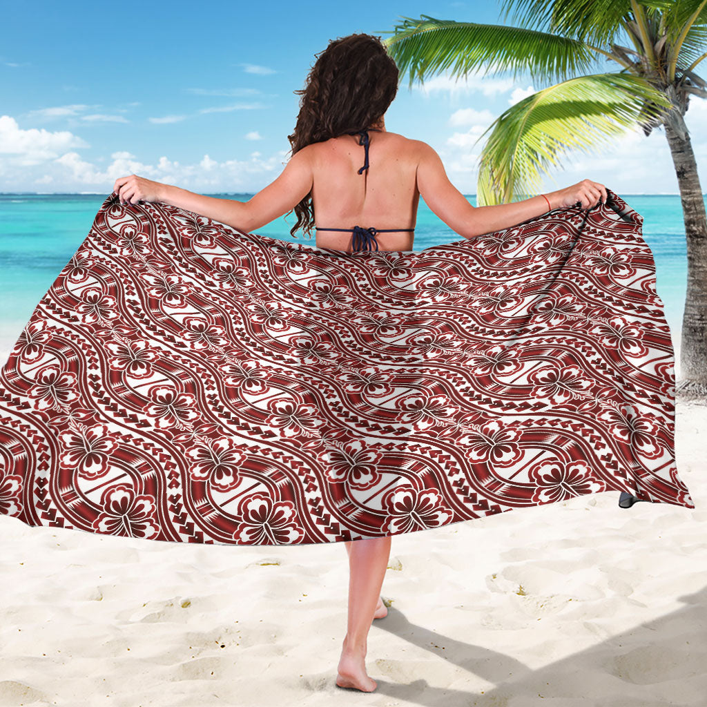Hibiscus Bloom Island Tribal Waves Sarong Red Polynesian Pattern