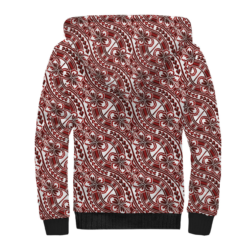Hibiscus Bloom Island Tribal Waves Sherpa Hoodie Red Polynesian Pattern LT01 - Polynesian Pride