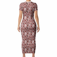 Hibiscus Bloom Island Tribal Waves Short Sleeve Bodycon Dress Red Polynesian Pattern LT01 - Polynesian Pride