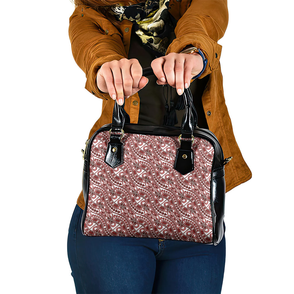 Hibiscus Bloom Island Tribal Waves Shoulder Handbag Red Polynesian Pattern