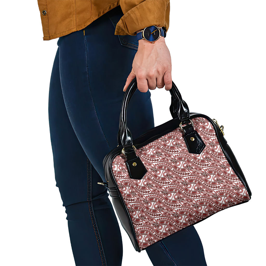 Hibiscus Bloom Island Tribal Waves Shoulder Handbag Red Polynesian Pattern