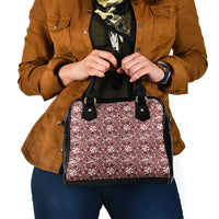 Hibiscus Bloom Island Tribal Waves Shoulder Handbag Red Polynesian Pattern