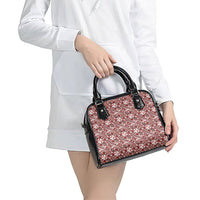 Hibiscus Bloom Island Tribal Waves Shoulder Handbag Red Polynesian Pattern