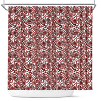 Hibiscus Bloom Island Tribal Waves Shower Curtain Red Polynesian Pattern