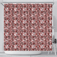 Hibiscus Bloom Island Tribal Waves Shower Curtain Red Polynesian Pattern