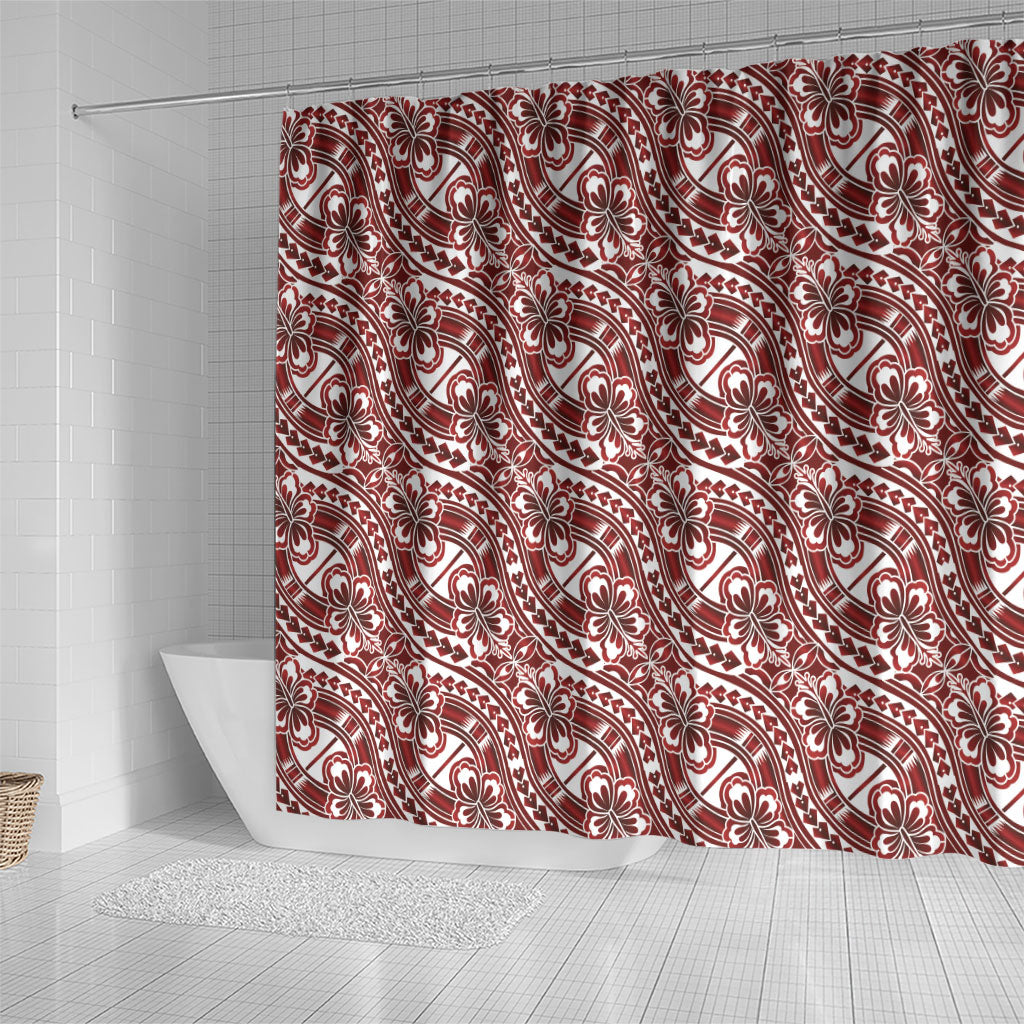 Hibiscus Bloom Island Tribal Waves Shower Curtain Red Polynesian Pattern
