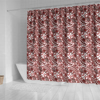 Hibiscus Bloom Island Tribal Waves Shower Curtain Red Polynesian Pattern