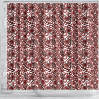 Hibiscus Bloom Island Tribal Waves Shower Curtain Red Polynesian Pattern