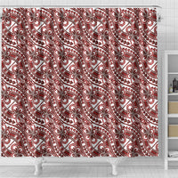 Hibiscus Bloom Island Tribal Waves Shower Curtain Red Polynesian Pattern
