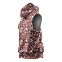 Hibiscus Bloom Island Tribal Waves Sleeveless Hoodie Red Polynesian Pattern