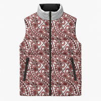 Hibiscus Bloom Island Tribal Waves Sleeveless Puffer Jacket Red Polynesian Pattern