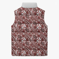 Hibiscus Bloom Island Tribal Waves Sleeveless Puffer Jacket Red Polynesian Pattern