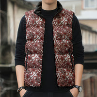 Hibiscus Bloom Island Tribal Waves Sleeveless Puffer Jacket Red Polynesian Pattern