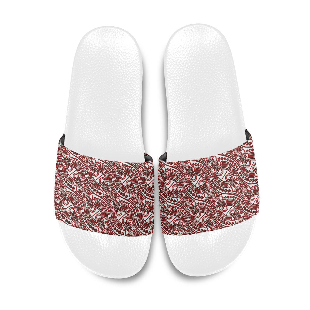 Hibiscus Bloom Island Tribal Waves Slide Sandals Red Polynesian Pattern