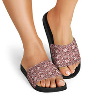 Hibiscus Bloom Island Tribal Waves Slide Sandals Red Polynesian Pattern