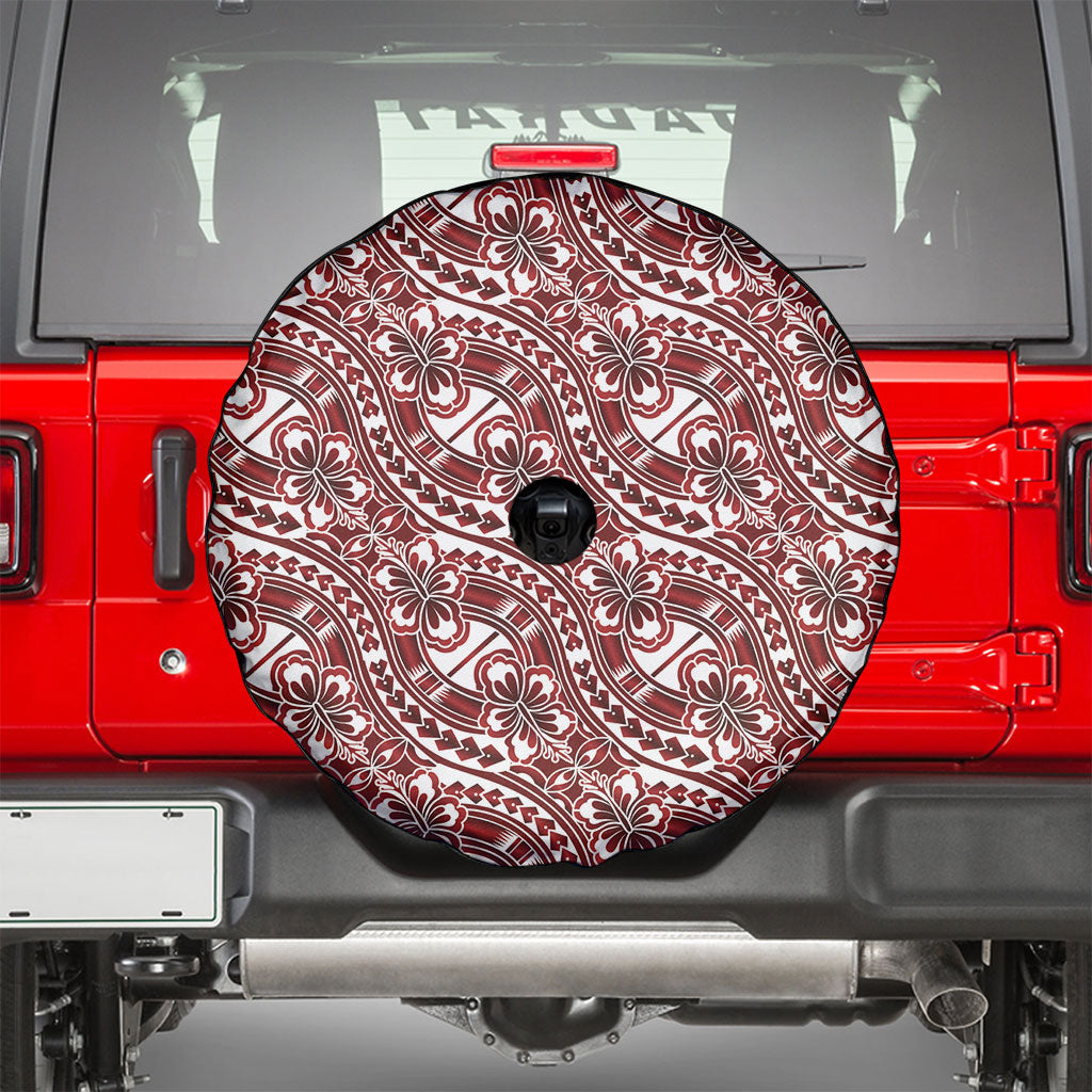 Hibiscus Bloom Island Tribal Waves Spare Tire Cover Red Polynesian Pattern LT01 - Polynesian Pride