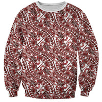 Hibiscus Bloom Island Tribal Waves Sweatshirt Red Polynesian Pattern