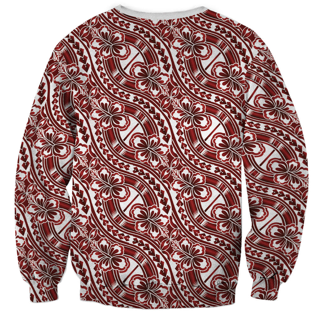 Hibiscus Bloom Island Tribal Waves Sweatshirt Red Polynesian Pattern
