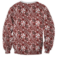 Hibiscus Bloom Island Tribal Waves Sweatshirt Red Polynesian Pattern