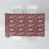Hibiscus Bloom Island Tribal Waves Tablecloth Red Polynesian Pattern