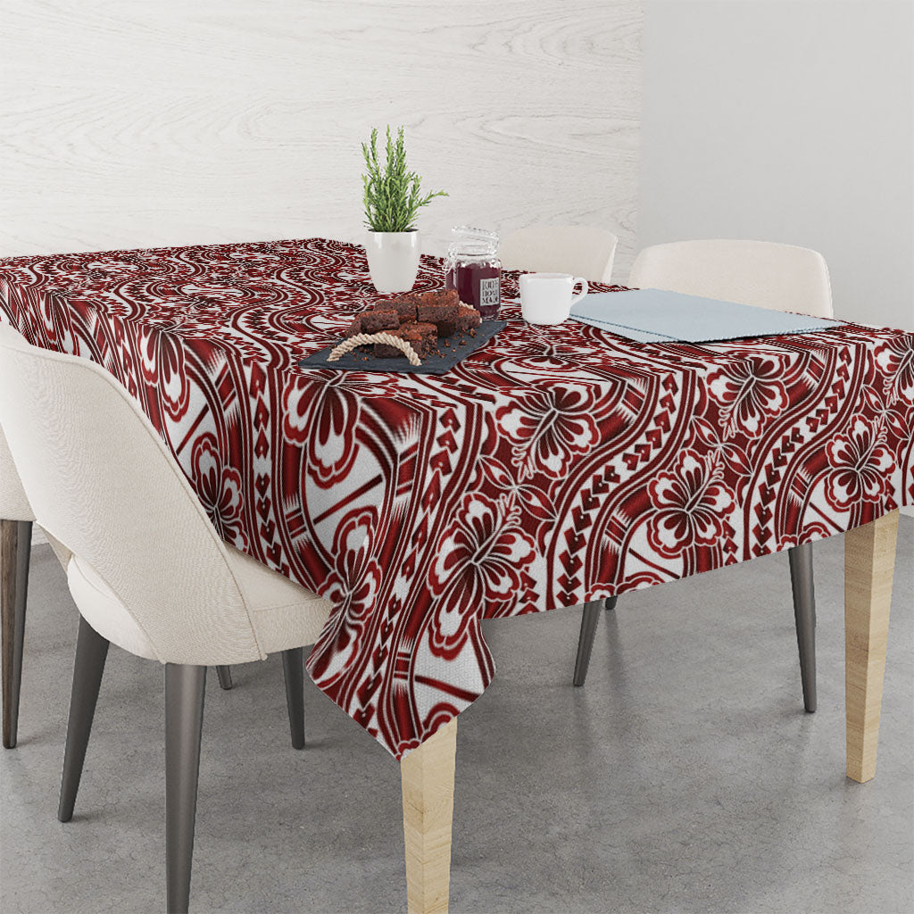 Hibiscus Bloom Island Tribal Waves Tablecloth Red Polynesian Pattern
