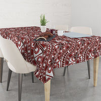 Hibiscus Bloom Island Tribal Waves Tablecloth Red Polynesian Pattern