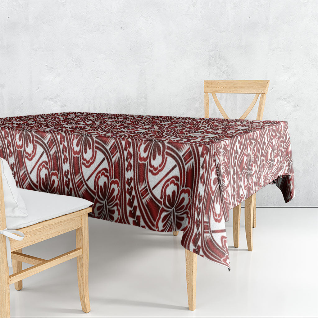 Hibiscus Bloom Island Tribal Waves Tablecloth Red Polynesian Pattern