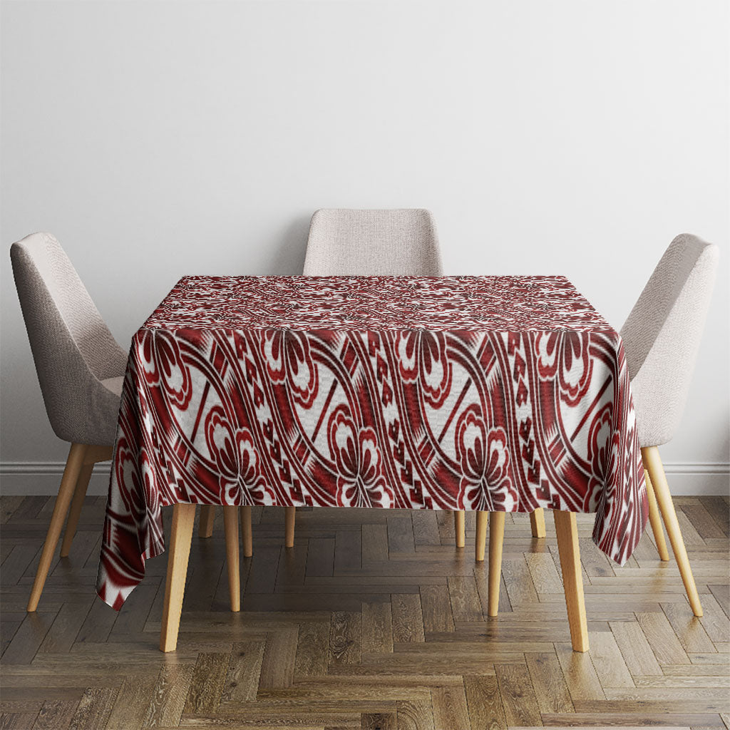 Hibiscus Bloom Island Tribal Waves Tablecloth Red Polynesian Pattern