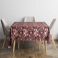 Hibiscus Bloom Island Tribal Waves Tablecloth Red Polynesian Pattern