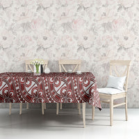 Hibiscus Bloom Island Tribal Waves Tablecloth Red Polynesian Pattern