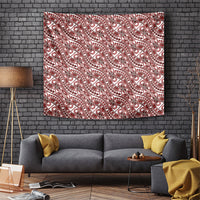 Hibiscus Bloom Island Tribal Waves Tapestry Red Polynesian Pattern