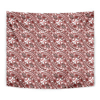 Hibiscus Bloom Island Tribal Waves Tapestry Red Polynesian Pattern