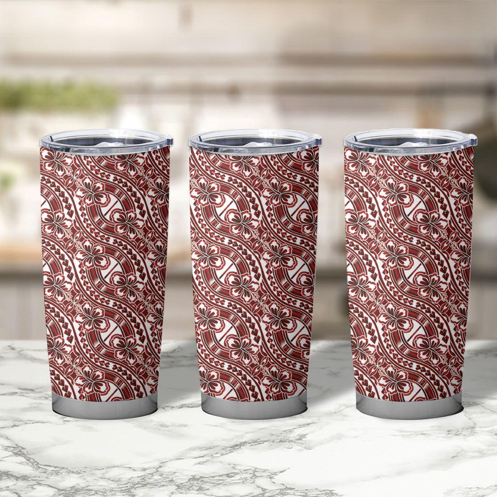 Hibiscus Bloom Island Tribal Waves Tumbler Cup Red Polynesian Pattern LT01 - Polynesian Pride