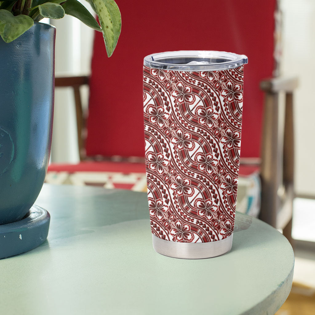 Hibiscus Bloom Island Tribal Waves Tumbler Cup Red Polynesian Pattern LT01 - Polynesian Pride