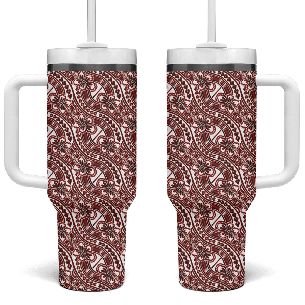 Hibiscus Bloom Island Tribal Waves Tumbler With Handle Red Polynesian Pattern