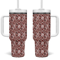 Hibiscus Bloom Island Tribal Waves Tumbler With Handle Red Polynesian Pattern