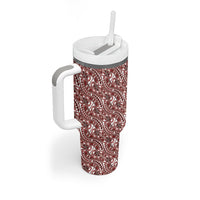 Hibiscus Bloom Island Tribal Waves Tumbler With Handle Red Polynesian Pattern
