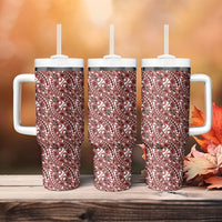 Hibiscus Bloom Island Tribal Waves Tumbler With Handle Red Polynesian Pattern