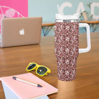 Hibiscus Bloom Island Tribal Waves Tumbler With Handle Red Polynesian Pattern