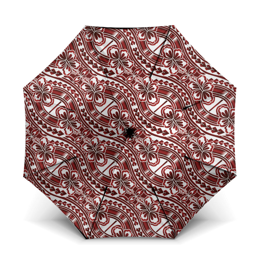 Hibiscus Bloom Island Tribal Waves Umbrella Red Polynesian Pattern