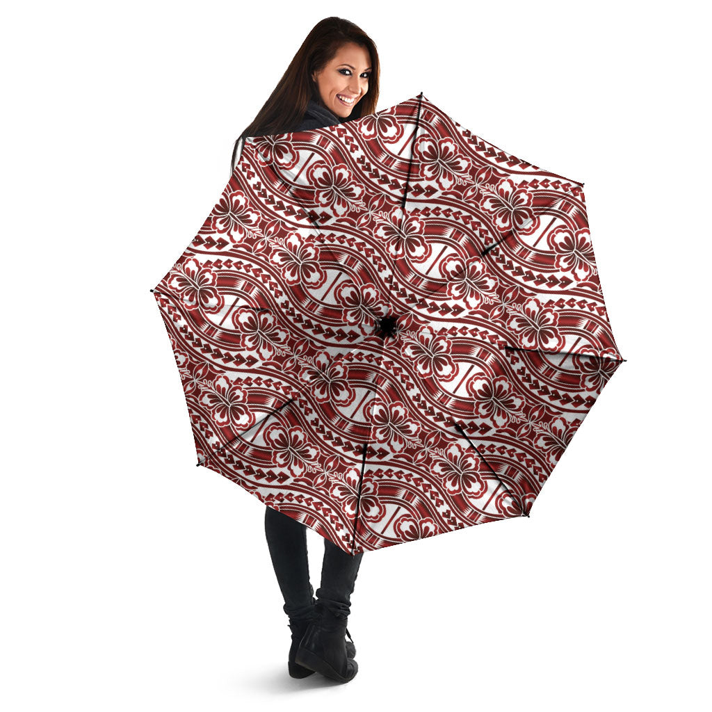 Hibiscus Bloom Island Tribal Waves Umbrella Red Polynesian Pattern