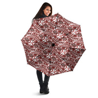 Hibiscus Bloom Island Tribal Waves Umbrella Red Polynesian Pattern