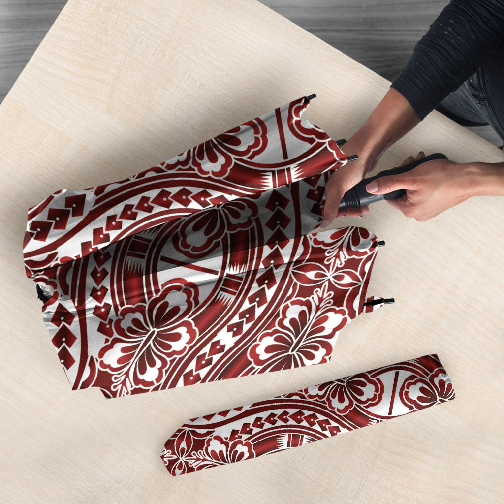 Hibiscus Bloom Island Tribal Waves Umbrella Red Polynesian Pattern