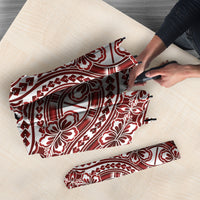Hibiscus Bloom Island Tribal Waves Umbrella Red Polynesian Pattern