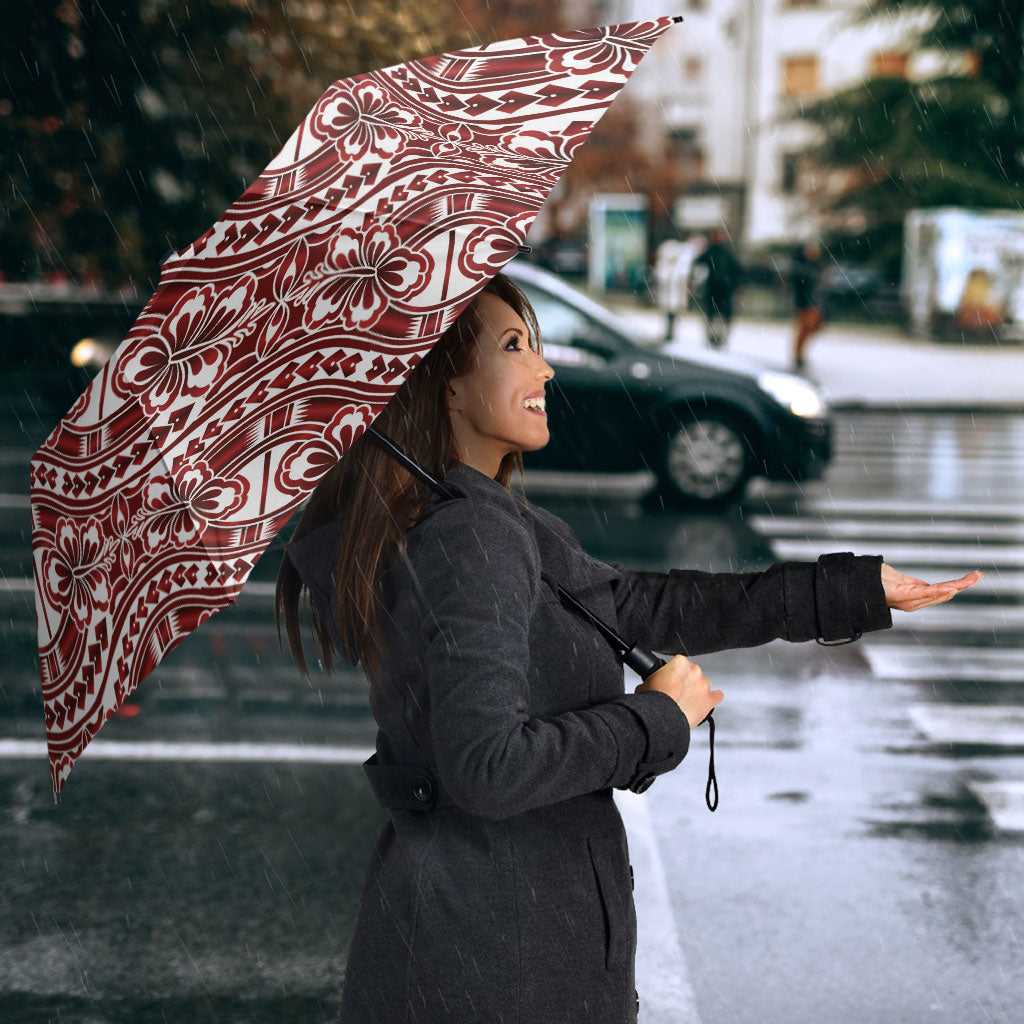 Hibiscus Bloom Island Tribal Waves Umbrella Red Polynesian Pattern