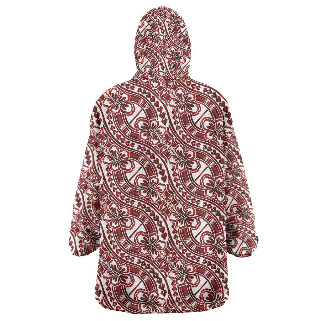 Hibiscus Bloom Island Tribal Waves Wearable Blanket Hoodie Red Polynesian Pattern LT01 - Polynesian Pride