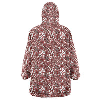 Hibiscus Bloom Island Tribal Waves Wearable Blanket Hoodie Red Polynesian Pattern LT01 - Polynesian Pride
