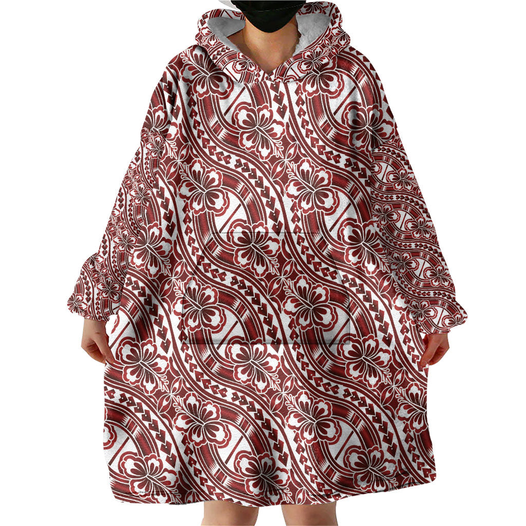 Hibiscus Bloom Island Tribal Waves Wearable Blanket Hoodie Red Polynesian Pattern LT01 - Polynesian Pride
